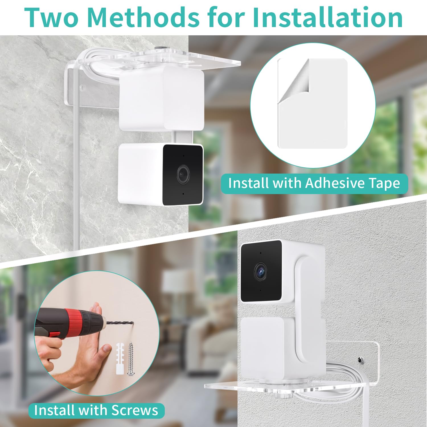 2Pack Transparent Wall Mount Compatible with Wyze Cam Pan V3, Wyze Cam Pan V2, No-Drill 360 Degree Swivel Acrylic Mounting Bracket for Wyze Cam Indoor/Outdoor Smart Home Security Camera