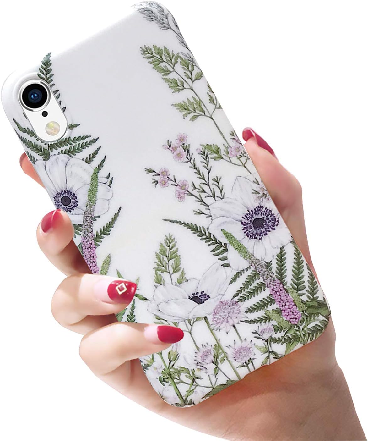 GYZCYQ New Case Compatable with iPhone XR,Attractive Flower and Green Leaves of Color on its Outer Side, which Provides Pleasant Visual Effect for Girls Women (White Flowers)