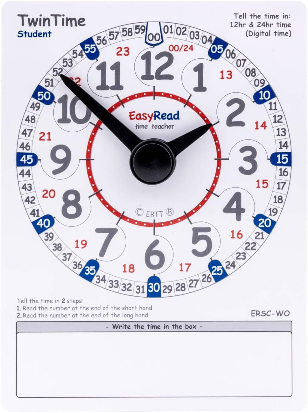 EasyRead Time Teacher TwinTime Double-Sided Learn The Time Student Card #ERSC-WO