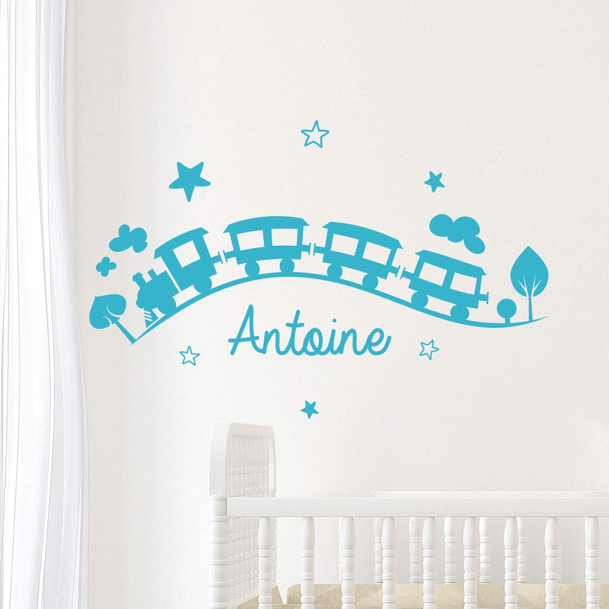 Personalised Name Stickers | Personalised Name Sticker - Children's Bedroom Wall Decoration | 2 Sheets of 20 x 30 cm and 40 x 30 cm – Sky Blue