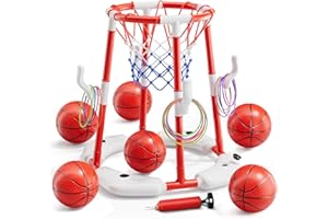 Zsinb Pool Basketball Hoop for Kids Ages 4-8 & 8-12 – Floating Game Set with Water-Fillable Base, 6 Balls & Pump, Pool Games Backyard Swimming Pool Toys for Outdoor Summer Family Fun(red)