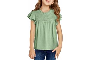 DOKOTOO KIDS Girls Shirts Pleated Crewneck Ruffled Short Sleeve Tops Cute Swiss Dot Blouse