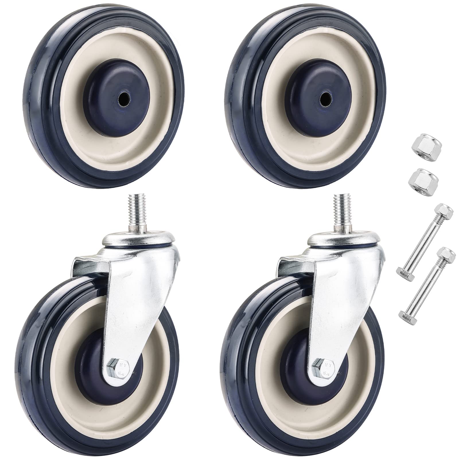 View 1 of MYFULLY 5" Shopping Cart Caster Wheel Replacement Wheels Kit, Polyurethane Stepped and Full Tread Face Caster Wheels with Hardware, TPU Silent Supermarket Wheels for Supermarket, 4 Pack (Blue)