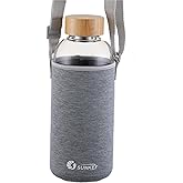 sunkey Sports Borosilicate Glass Water Bottle Wide Mouth 48 Oz Large Water Bottle with Bamboo Lid Neoprene Sleeve Bpa Free