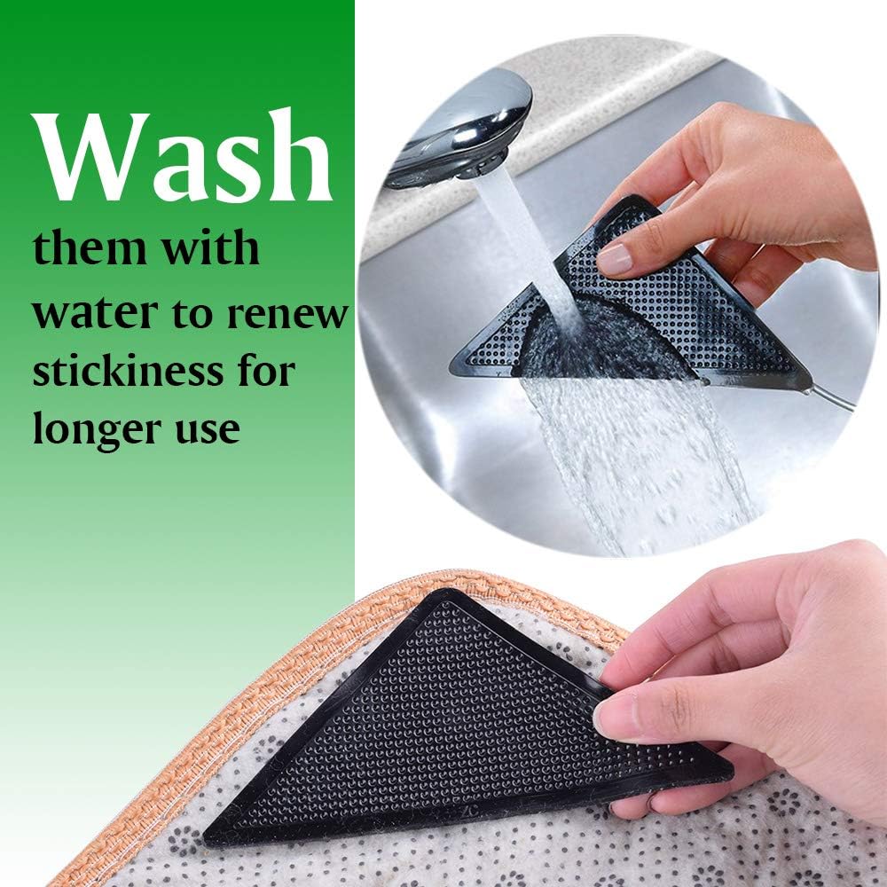 ZC GEL Rug Grippers for Hardwood Floors (8 pcs), Anti Slip Rug Grippers with Non Curling Washable and Reusable Non-Trace Removable Eco-Friendly Carpet Gripper for Tile Floors,Carpets,Floor Mats,Black: Kitchen & Dining