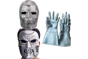 MonsteraveX Dr Doom Latex Mask with Gloves, Fantastic Four Victor Von Metal Helmet, Silver, One Size, Cosplay Costume Props