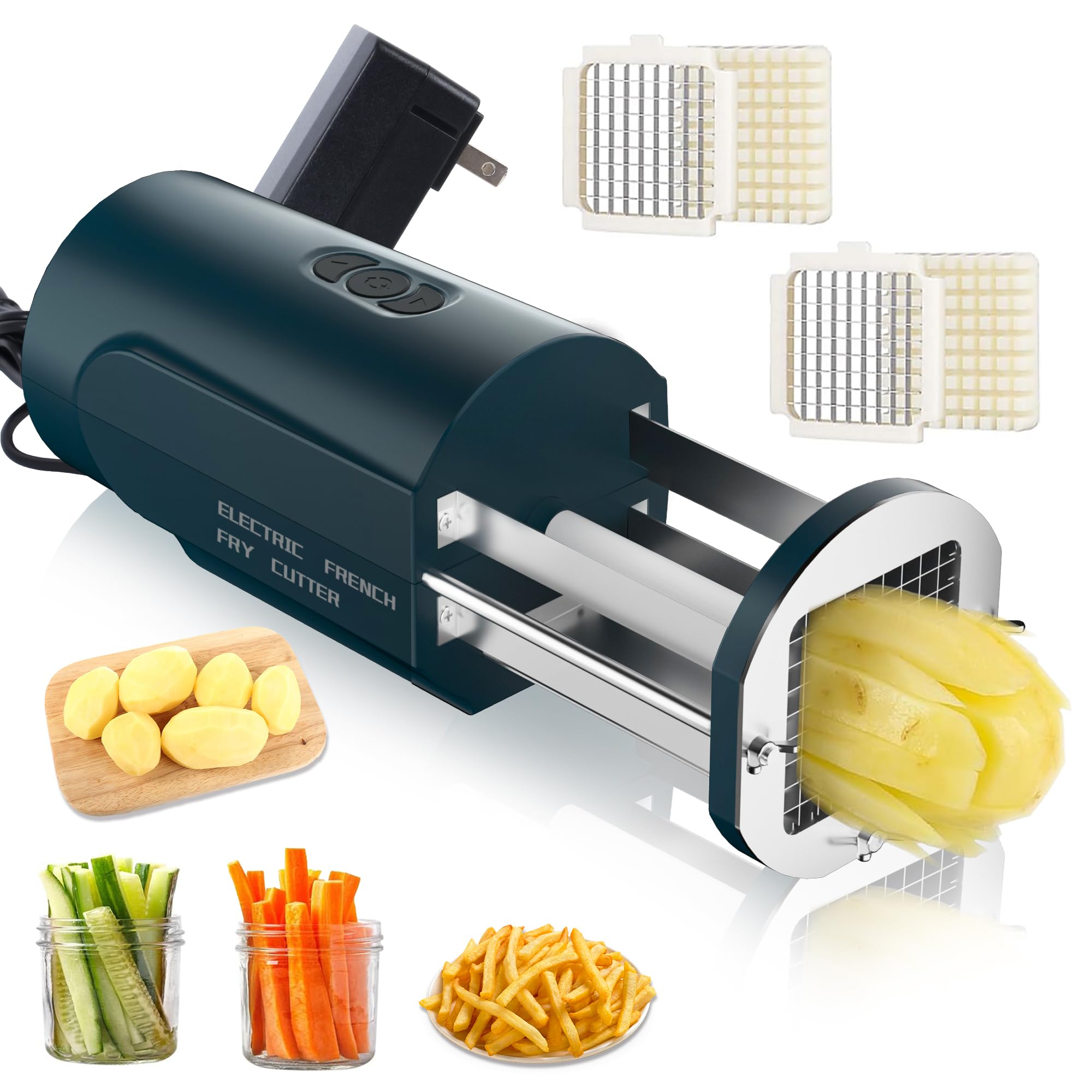 Photo 1 of SIXRARI Electric French Fry Cutter, Automatic Potato Cutter Stainless Steel with 1/2 & 3/8 Inch Blade, Commercial and Household Potato Slicer, Vegetable Cutter, Use for Carrot Apple