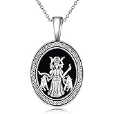 URONE Hecate Necklace 925 Silver Wiccan Wheel of Hecate Triple Moon Goddess Pendant Necklace Wiccan Jewelry Gifts for Women