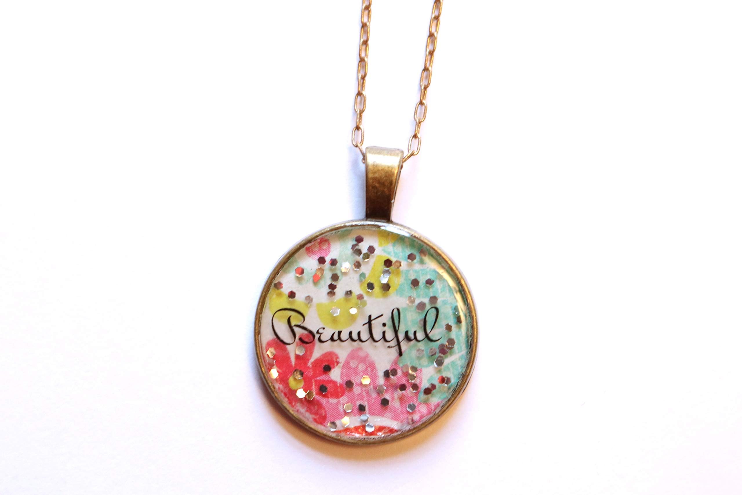 Beautiful Colorful Necklace Featuring the word BEAUTIFUL - Brass Necklace