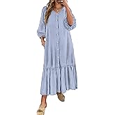 ANRABESS Boho Maxi Dresses for Women Summer Puff Sleeve V Neck Flowy Long Casual Dress with Pockets 2026 Vacation Clothes