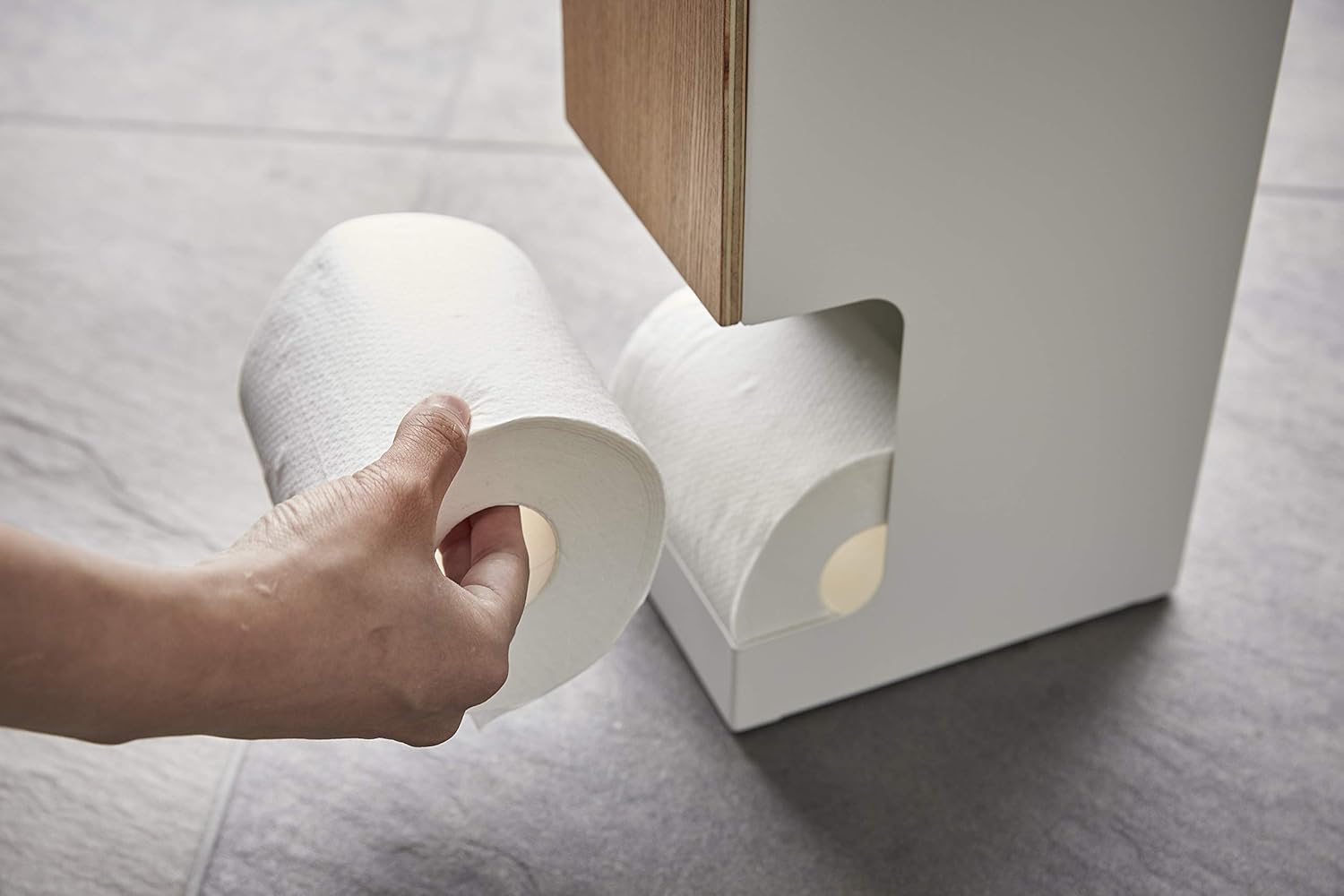 Yamazaki Home Rin Toilet Paper Dispenser – Bathroom Storage Holder Stand, Beige: Kitchen & Dining