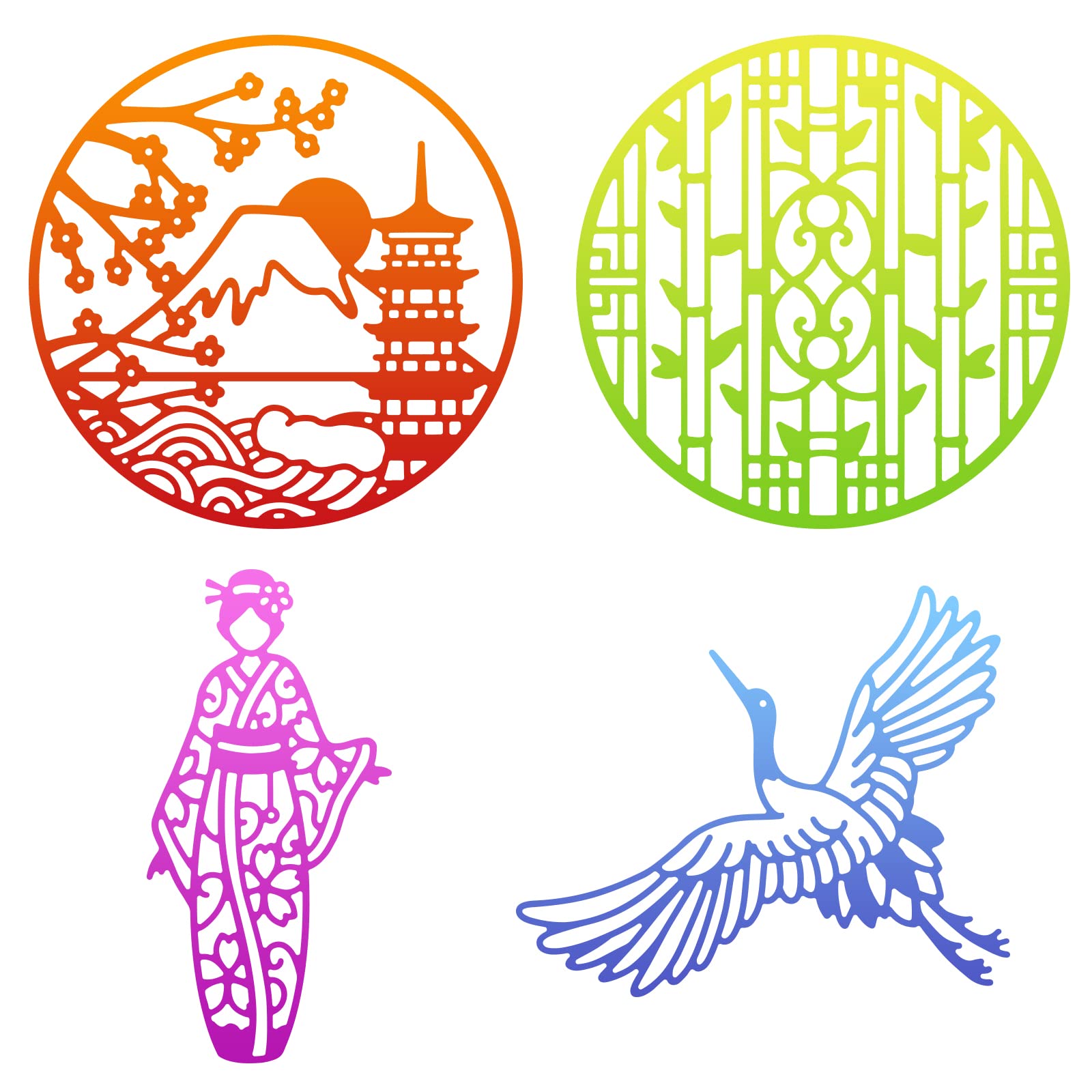 ORIGACH 4 Pcs Oriental Metal Die Cuts Geisha White Crane Screen Cutting Dies Embossing Stencils Template for DIY Scrapbooking Album Decorative Paper Dies Card Making