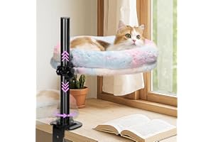 LANERmooos Cat Desk Bed, 360° Rotating & Height Adjustable Hammock Perch, Solid Metal Frame, Premium Velvet Fabric & 3D Mesh Cushion, 2 Washable Covers, Ideal Cat Bed for Indoor Use (Gradient Pink)