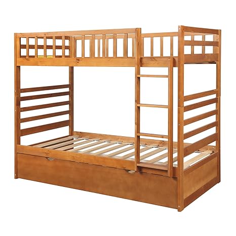 Twin Over Twin Bunk Beds Rockjame Space Saving Design Sleeping Wood Bunk Bed Bedroom Furniture With Trundle Solid Ladder And Safety Rail For Boys And Girls Oak Amazon In Home Kitchen This End Up Bunk Bed Instructions