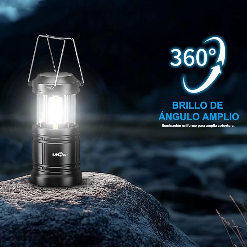 Paquete de 2 linternas LED para acampar, lampara camping, kit de supervivencia para huracanes, emergencias, tormentas, apagones (negro, plegable)