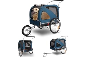Sepnine Leopets 3 in 1 Pet Dog Bike Trailer, Dog Cart for Large, Bicycle Trailer with Jogger and Stroller, Quick Set-up and Fold Down with Hand Lock Brakes - Blue