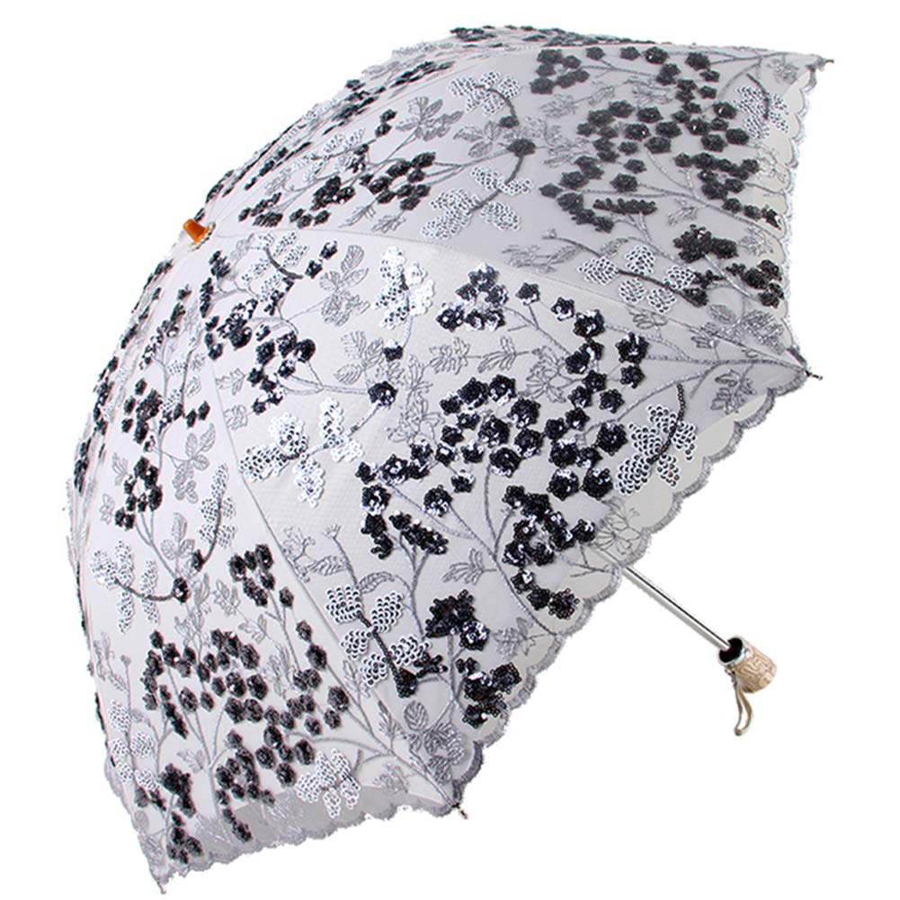 Honeystore Vintage Lace UV Sun Parasol Folding 3D Flower Embroidery Umbrella bm2002 Grey