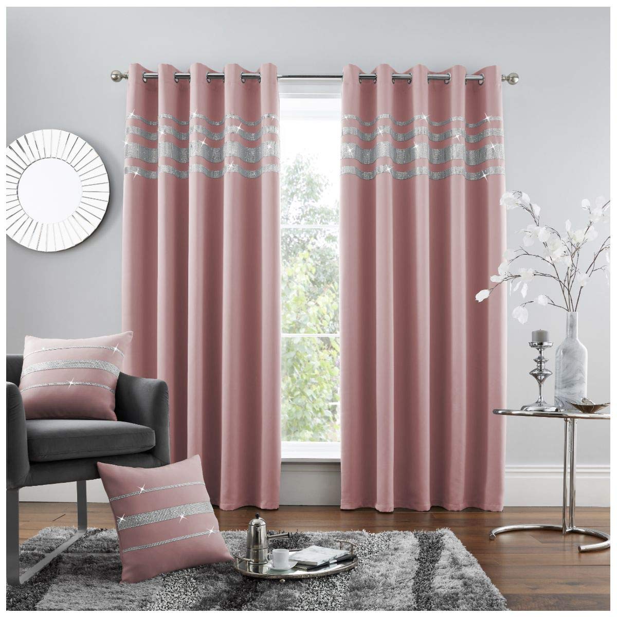 GC GAVENO CAVAILIA Luxury Quality Eyelet Kendal Blackout Curtain, Easy Care Ring Top Living Room Décor, 66x90Cm, Blush-Pink, 100% Polyester, 66x90