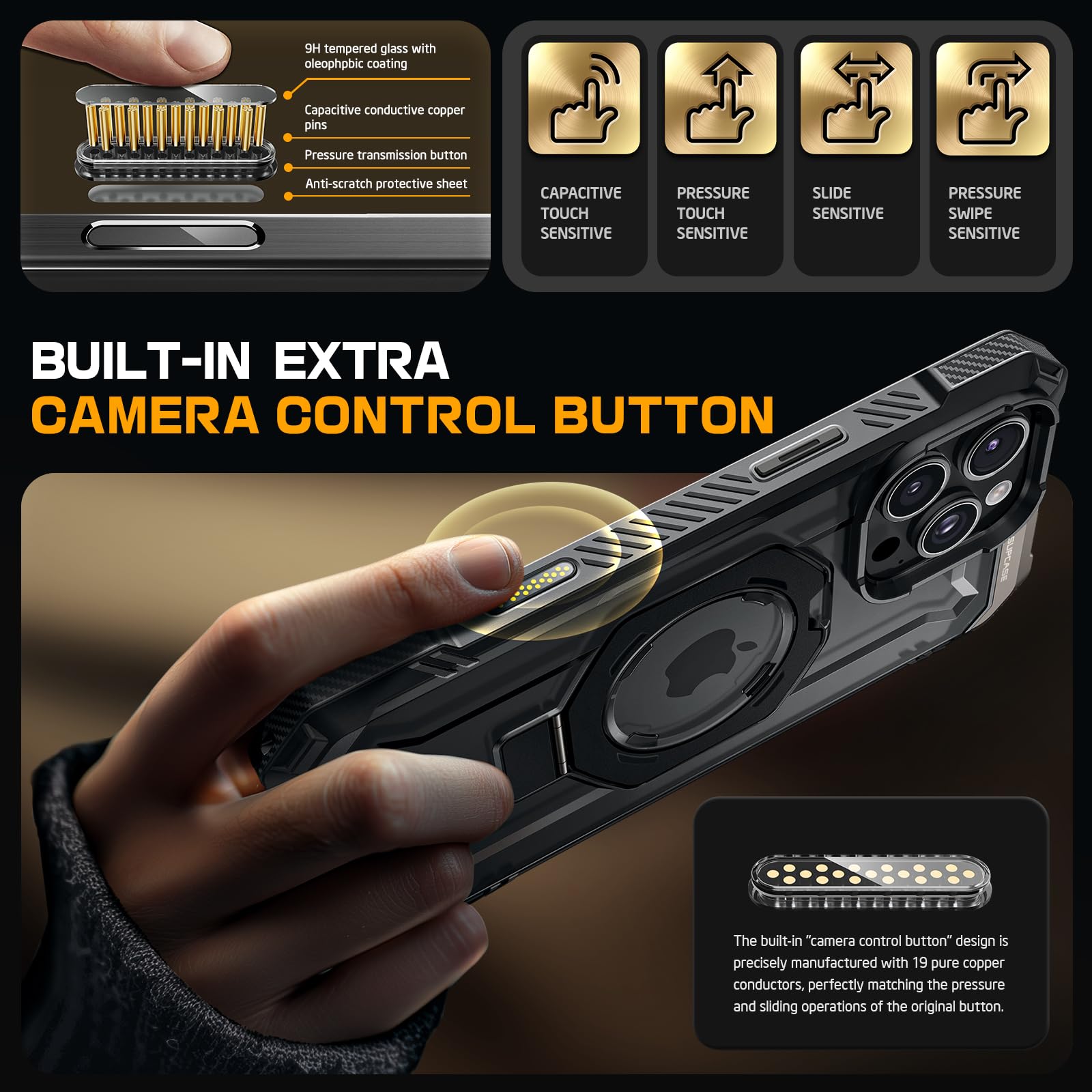 SUPCASE for iPhone 16 Pro Max Case with Camera Control Capture Button (Unicorn Beetle Grip), [Built-in Stand] [Compatible with MagSafe] Heavy Duty Magnetic Phone Case for iPhone 16 Pro Max, Black