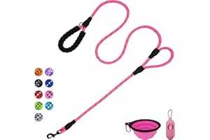VOZRELS Dog Leash Heavy Duty 6ft, Double Handle Dog Leash with Padded Handle for Traffic Control, Reflective Rope Leashes for Large and Medium Dogs Control Safety Training at Night (Pink)