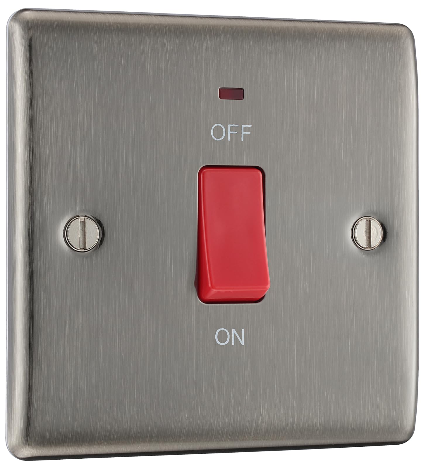 BG Electrical NBI74 Metal Brushed Iridium 45A Double Pole Cooker Switch with Neon