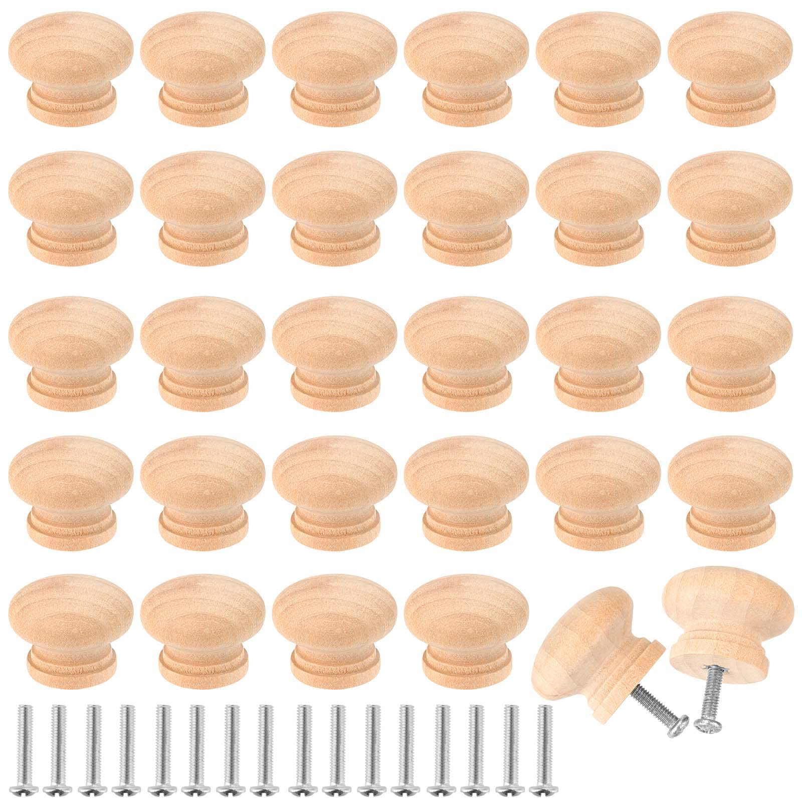 KOHAND 30 Pack Wooden Door Knobs, 35 x 25 mm Natural Wood Drawer Knobs with 30 Screws, Round Wooden Drawer Handles for Furniture Cabinet, Wardrobe, Drawer