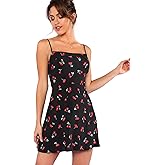 Floerns Women's Summer Floral Cherry Print A Line Short Cami Dress