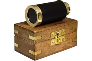 PORTHO Handheld Brass Antique Telescope Spyglass with Wooden Box - Pirate Navigation 6 inch