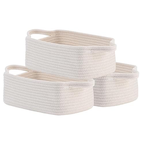 Small Woven Basket, 12 x 8 x 4.5 Inches, Small Storage Baskets for Organizing, Gift Baskets Empty, Cute Rope Shelf Closet Storage Bins for Shelves, Dog Toy Basket, Off White