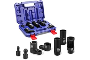 WORKPRO 7PCS O2 Oxygen Sensor Socket, Automotive 3/8" 1/2" Drive x 1-1/16" 7/8" 27mm 22mm O2 Sensor Socket Removal Tool Wrench and Thread Chaser Set, for Oil Pressure Vacuum Thermal Oxygen Sensors