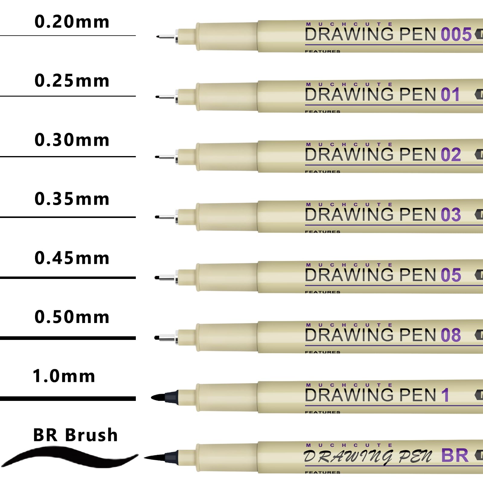 Muchcute Micro Fineliner Drawing Art Pens: 20 Set (12 Colors & 8 Black) Extra Fine Line Waterproof Ink Artist Supplies Archival Inking Ultra Thin Markers Sketch Sketching Watercolor Zentangle Stuff