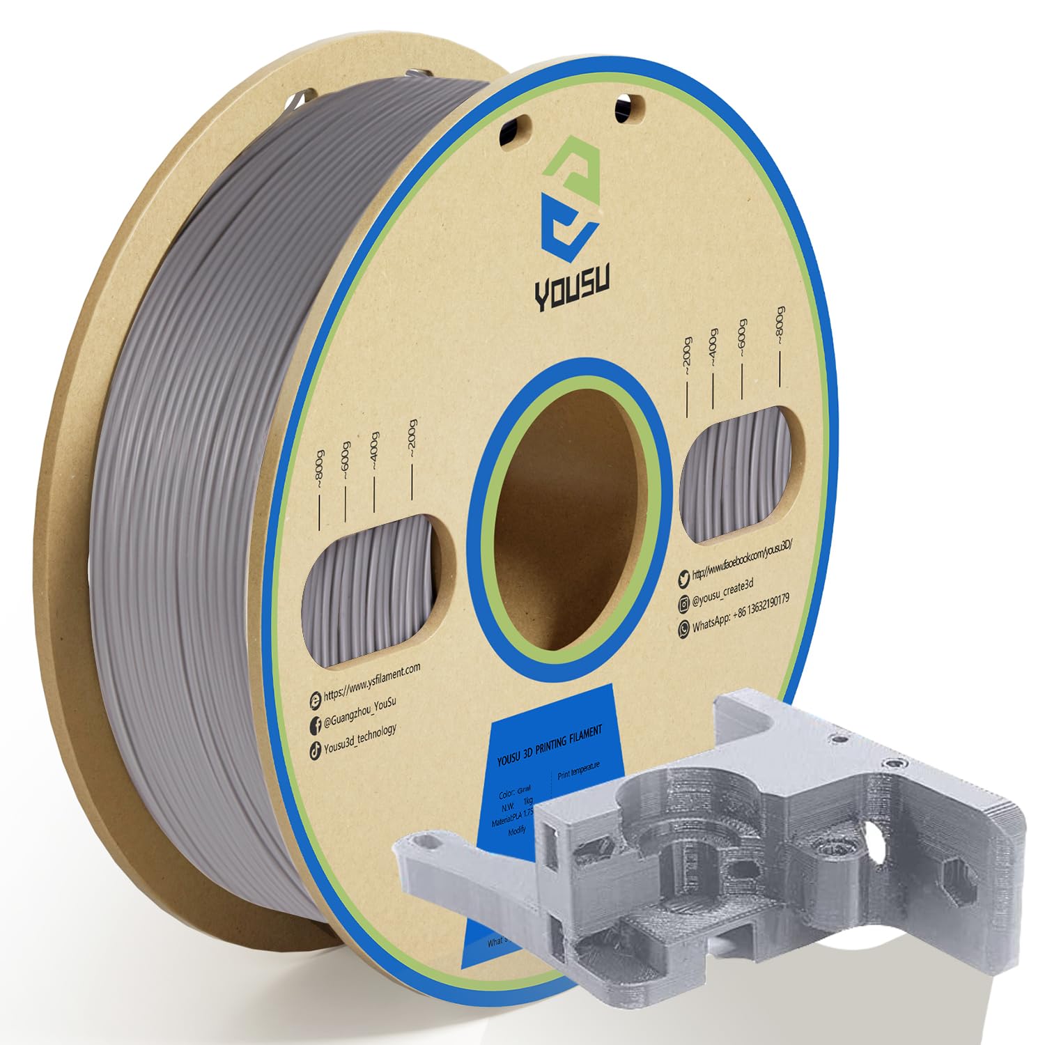 Photo 1 of YOUSU PLA Plus (PLA+) Filament 1.75mm Gray 1KG, Professional High Toughness PLA Pro 3D Printer Filament, Dimensional Accuracy +/- 0.02mm(2.2lbs),3D Printing Filament Fits for Most FDM 3D Printers