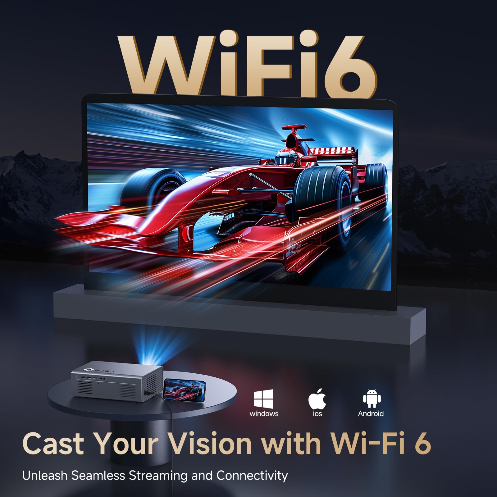 4K Projector with Built-in Apps, 1200ANSI Auto Focus&6D Keystone Dolby Audio Kogata Smart Projector with WiFi 6 Bluetooth Outdoor Movie Proyector for Home Theater HDR10+ UPGRADE