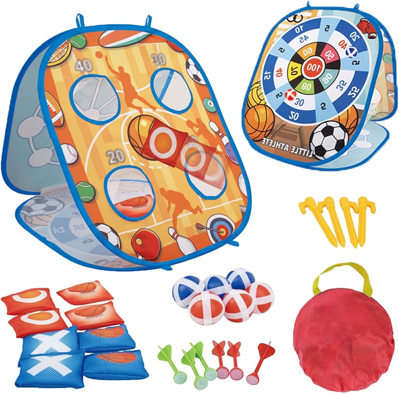 ZHEGAO Bean Bag Toss Game Kit Cornhole Sandbag Dart Tic Tac Toe Kids 5+