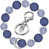 M-Plateau Wristlet Keychain, Silicone Beaded Wrist keychain with Key Ring for Women, Elastic Keychain Bracelet