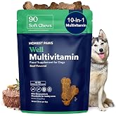Honest Paws (90 Count) Dog Multivitamin Soft Chews with 10 Essential Vitamins - Joint, Coat, Immune, Eye &amp; Heart Support - with Glucosamine, Chondroitin &amp; Omega-3 - Beef Flavor