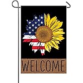 American Flag Sunflower Garden Flag 4th of July Independence Day Decorations 12x18 Inch Double Sided Patriotic USA Flag Sunflower Welcome Burlap Flag For Outside Spring Summer Yard Decor