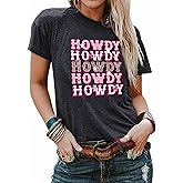 Howdy Shirt Women Cow Print Shirt Western Country T Shirts Vintage Cowgirl Casual Short Sleeve Tee Tops