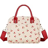 Aomeskoitoy Lunch Bag Large Insulated Lunch Box for Women Men Adult Cute Cherry Lunchbox Corduroy Lunch Bags Boxes Pail with Shoulder Strap for Work Mom Picnic Office Travel 11.4×6.8×9.1 inches 11.5L