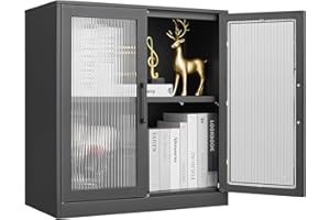 IRONFFICE Glass Wall Cabinet,Metal Storage Cabinet with Glass Door,Small Wall Storage Cabinet with Glass Doors,Storage Cabinet with Adjustable Shelf for Living Room,Kitchen,Bathroom