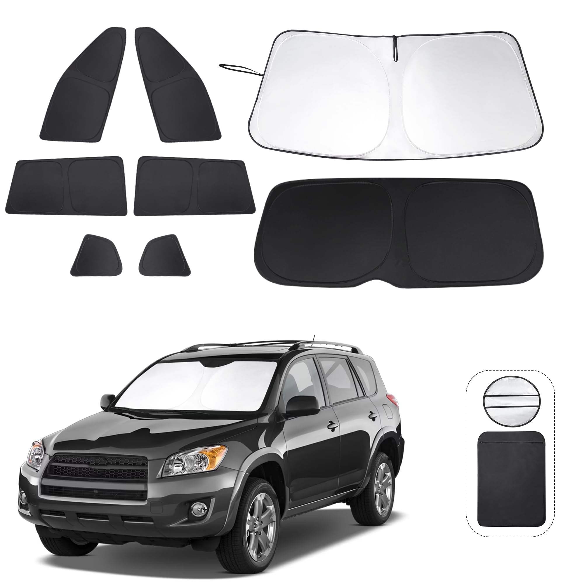 Photo 1 of 8PCS Windshield Sun Shade Custom Fit for 2006-2012 Toyota RAV4 Accessories Foldable Sunshade Side Rear Window Shade Cover Full Set Privacy Protection Keeps Car Cool