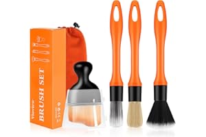 vioview 4Pcs Car Detailing Brush Set, Car Cleaning Brush, Interior Car Cleaner Supplies Kit, Boar Hair Car Dust Brush, Wire Brush for Air Vent, Dashboard, Leather, Computer, No Scratch