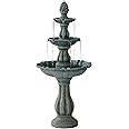 XBrand 3-Tier Water Fountain w/Pump & Pineapple Top, 51 Inch Tall, Grey, Large Outdoor Freestanding Waterfall Decor for Porch, Lawn and Garden