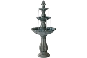 XBrand 3-Tier Freestanding Waterfall Fountain w/Pump & Pineapple Top, 51 Inch Tall, Grey, Large Outdoor Garden Fountain, Ideal for Garden, Porch, and Lawn