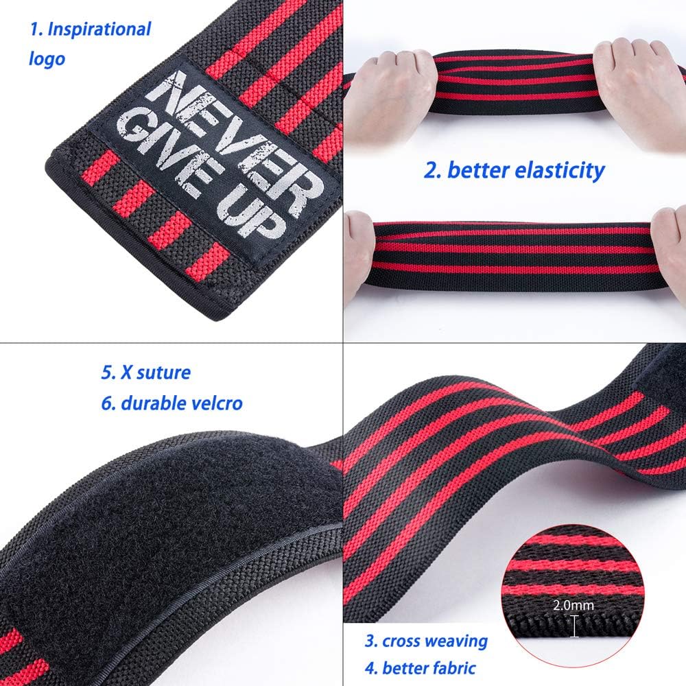 HYFAN Professional Elbow Wraps Elastic Straps Brace Support Protector for Weightlifting Workout Bodybuilding Gym Fitness (Four Stripe, Red) : Sports & Outdoors