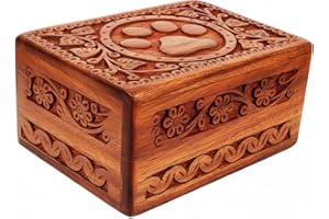 ARTISENIA Wooden Pet Memorial Keepsake Cremation Urns for Ashes | Pet Urn Wood Keepsake Box for Cat & Dog Ashes | Paw Design Pet Memorial Urn Box