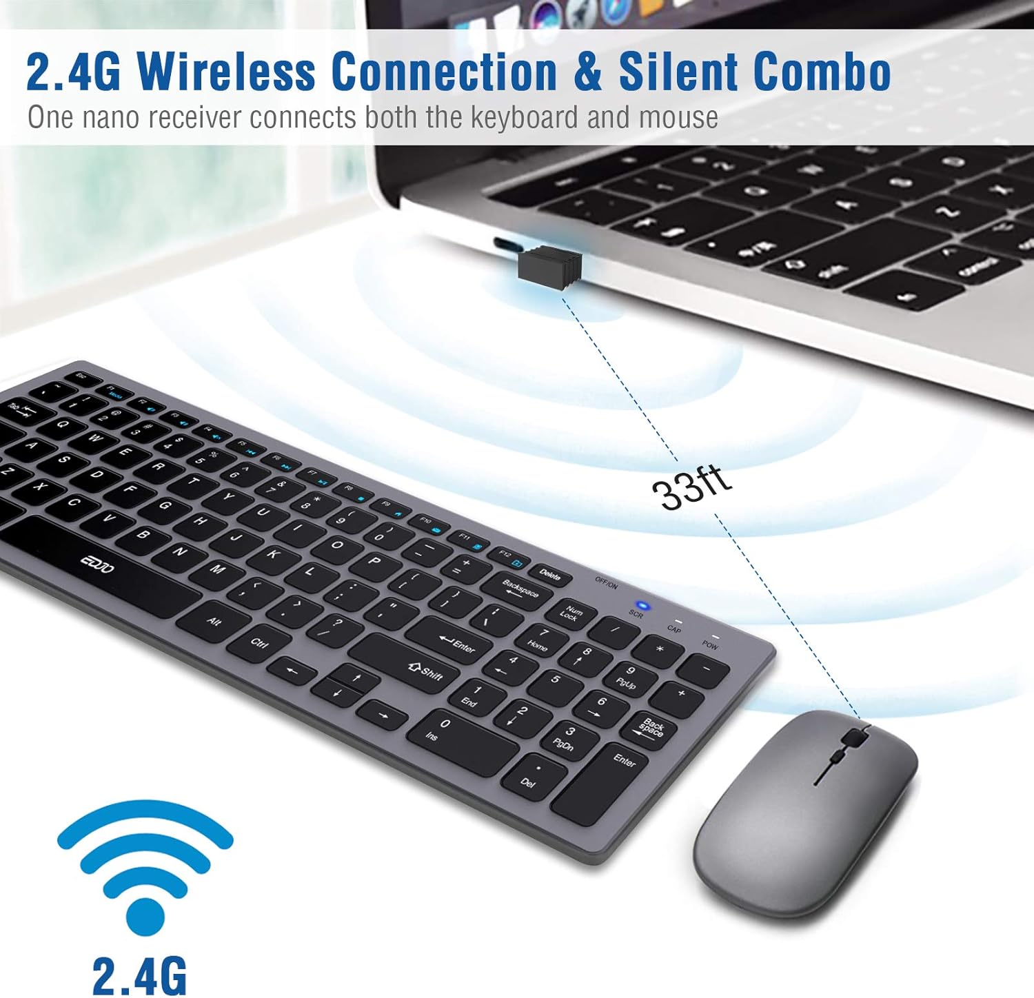 Wireless Keyboard and Mouse Combo, EDJO Rechargeable 2.4GHz Ultra-Thin Silent Computer Keyboard and Optical Mouse for Desktop/PC/Laptop/Notebook: Computers & Accessories