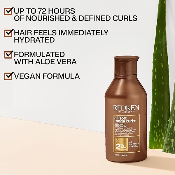 REDKEN ALL SOFT MEGA CURLS SHAMPOO | FOR EXTREMELY DRY HAIR | SULFATE FREE SHAMPOO | FOR CURLY & COILY HAIR | NOURISHES & SOFTENS SEVERELY DRY HAIR | WITH ALOE VERA