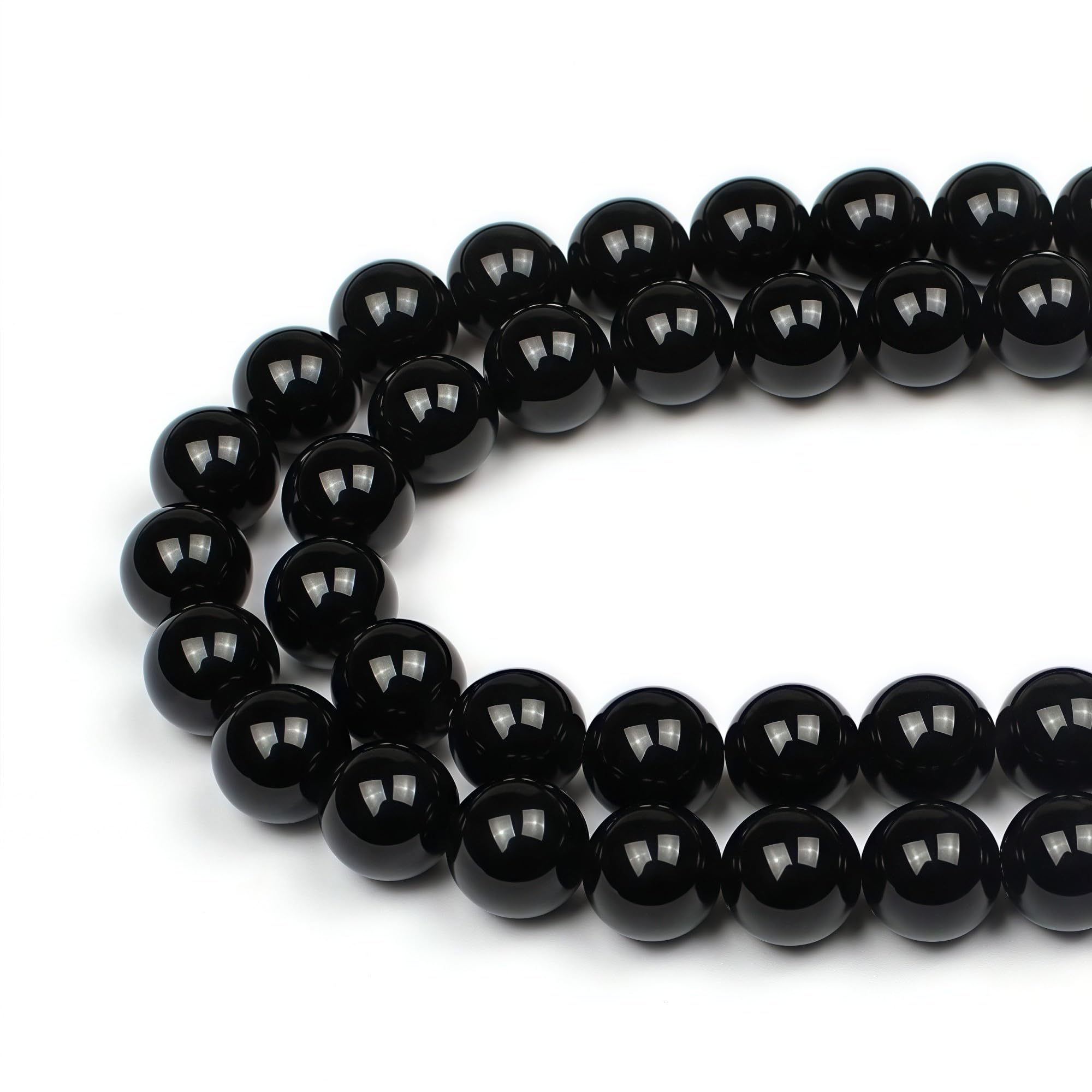 MJDCB Natural Round Stone Beads 12mm Black Onyx Loose Gemstone Beads for Jewelry Making Bracelet Necklace 30pcs
