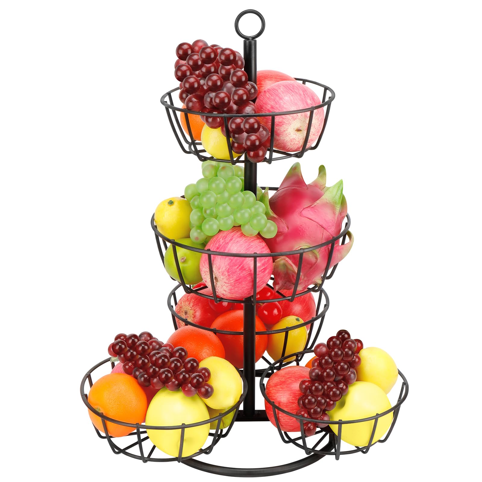 Photo 1 of Livabber Fruit Basket Bowl, Metal Fruit Vegetable Storage Basket for Kitchen Counter, Large Capacity Vegetable Holder Rack Detachable Organizer for Bread Snack Produce (Black, 5-Tier Metal Base)